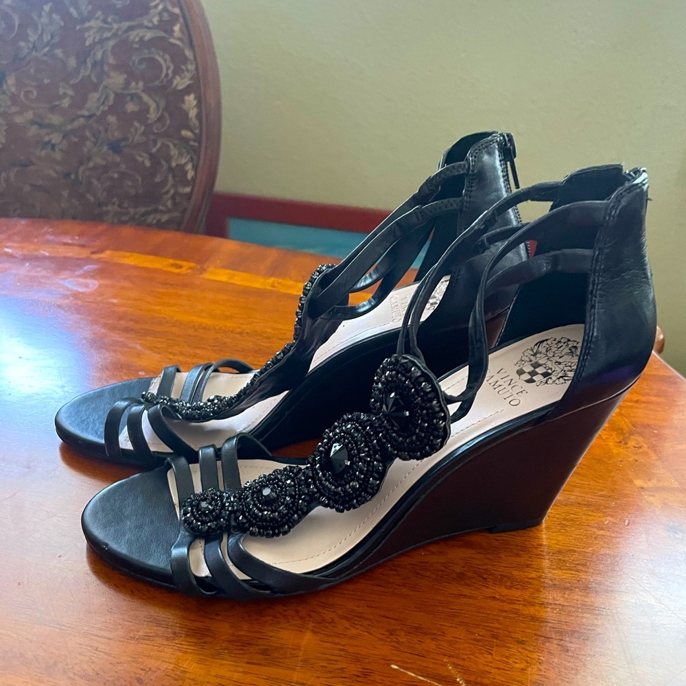 Vince Camuto Leather Beaded Wedges